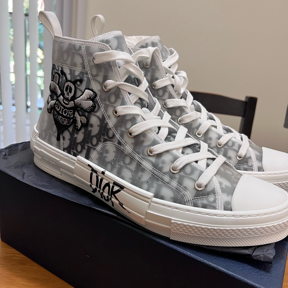 Dior Gray and White High-Top Sneakers